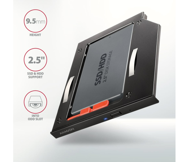 AXAGON Rama do napędu dysków optycznych na SSD/HDD 2.5”, LED,9.5mm RSS-CD09 - 1211988 - zdjęcie 2